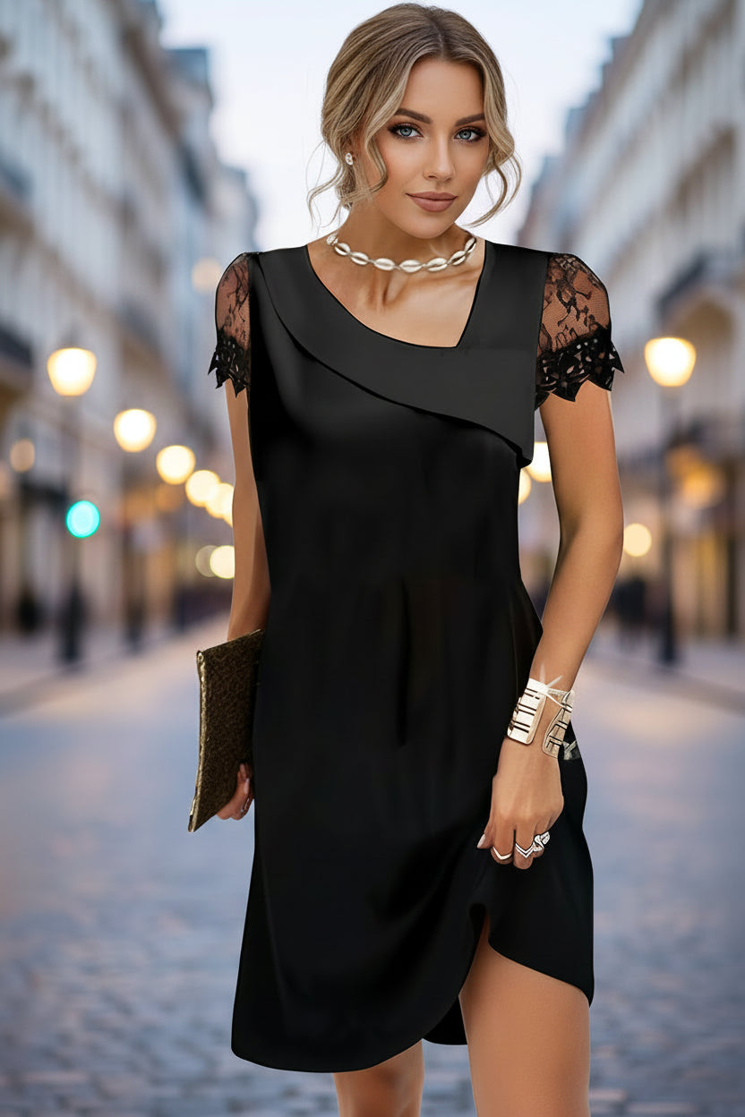 Ainsleigh - Lace Sleeve Asymmetrical Midi Dress