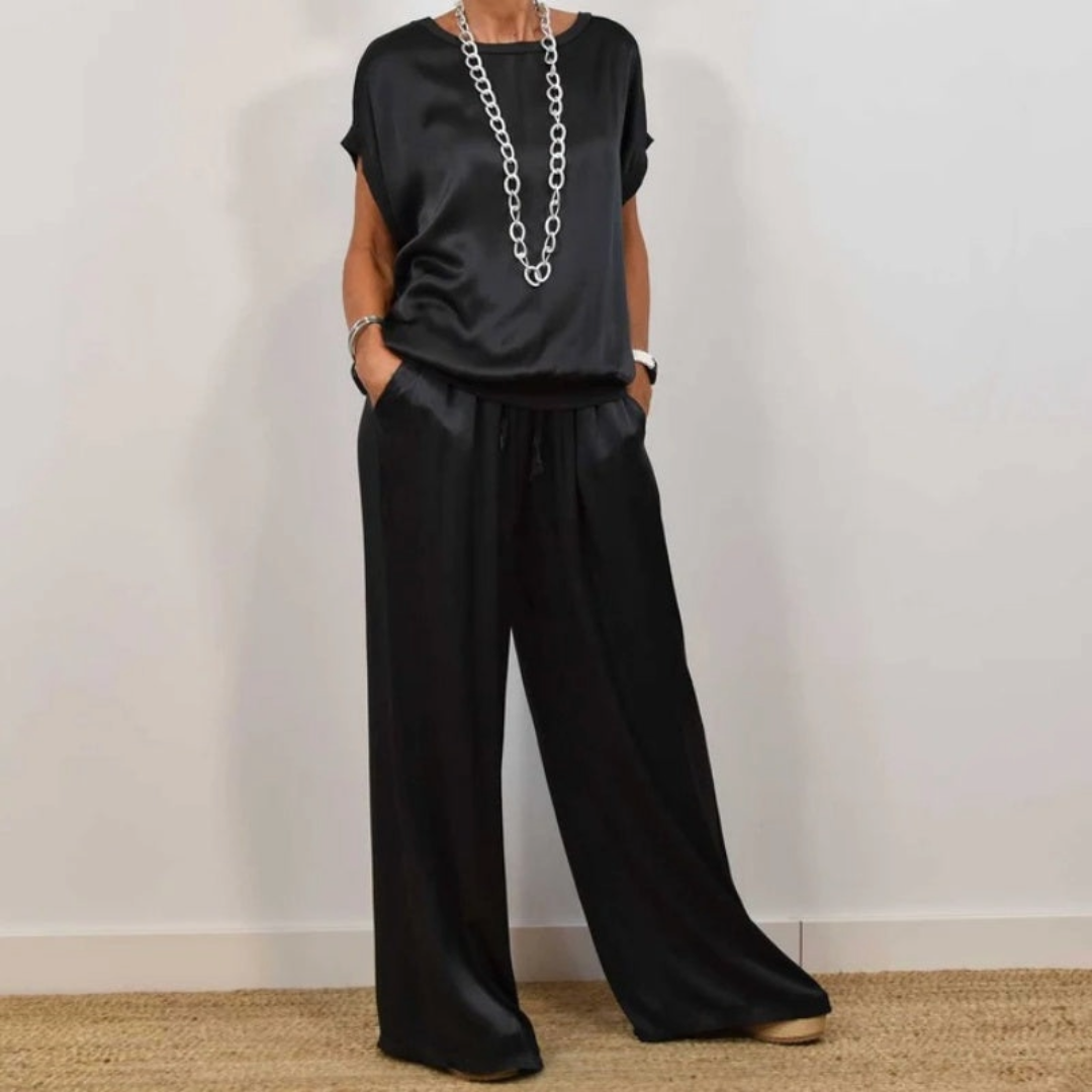 Nadine - Satin Top and Wide Leg Trousers Set