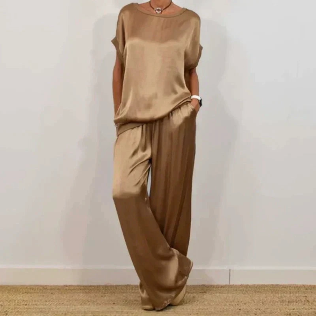 Nadine - Satin Top and Wide Leg Trousers Set