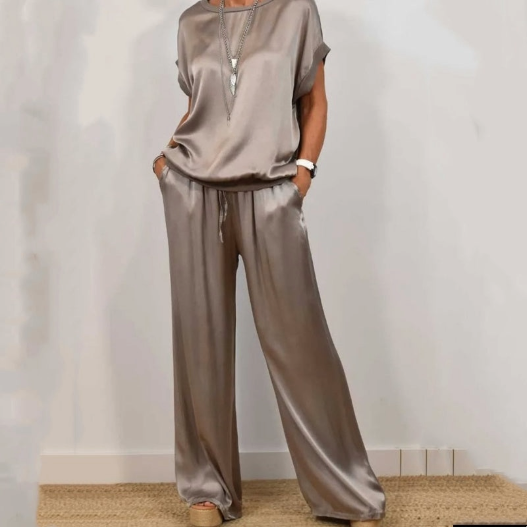 Nadine - Satin Top and Wide Leg Trousers Set