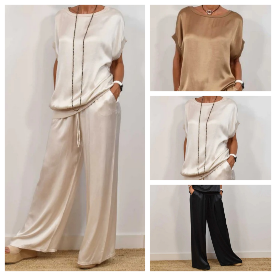 Nadine - Satin Top and Wide Leg Trousers Set