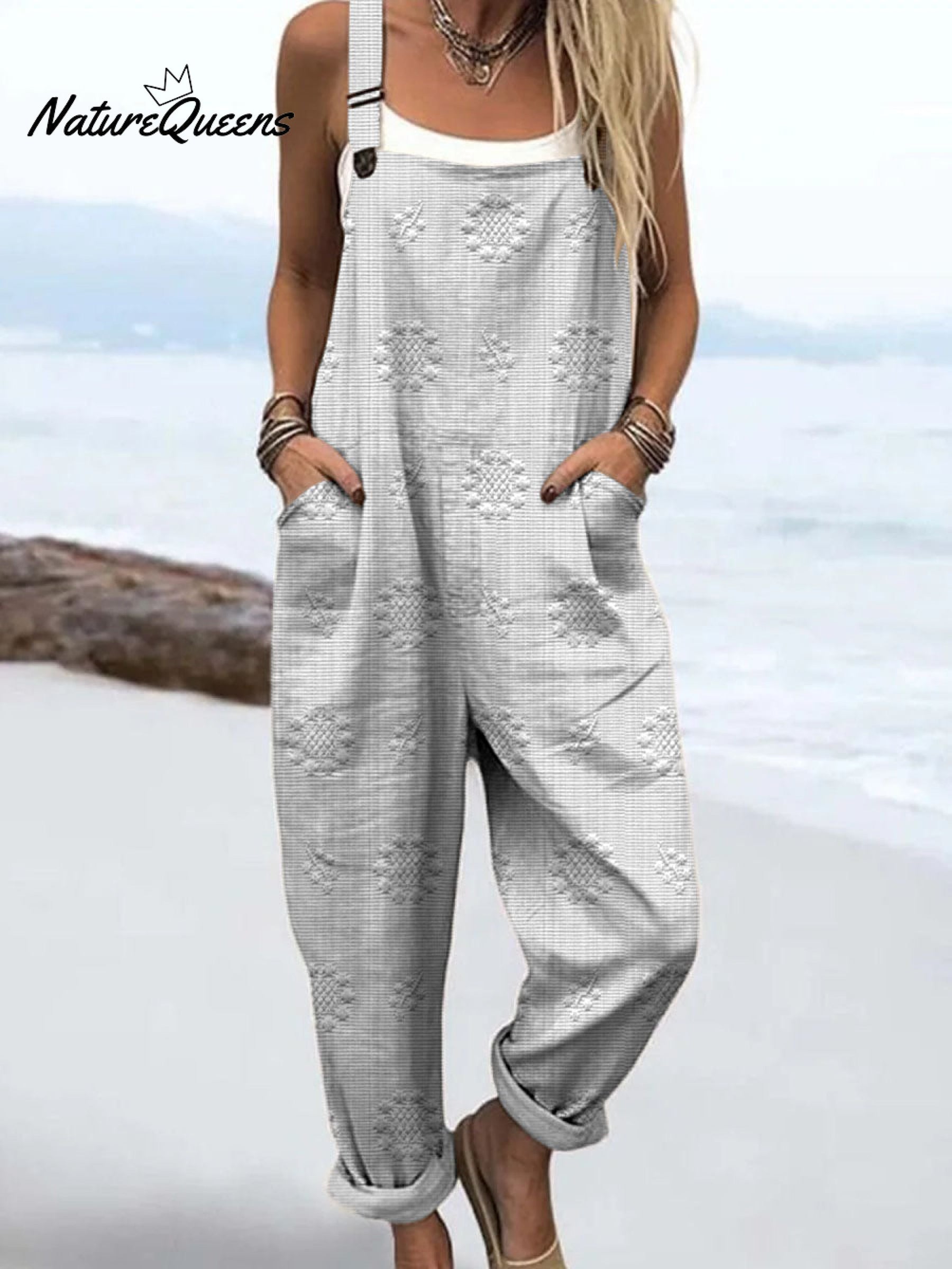 Women's Vintage Floral Pattern Art Print Casual 100% Cotton Wide Leg Jumpsuit