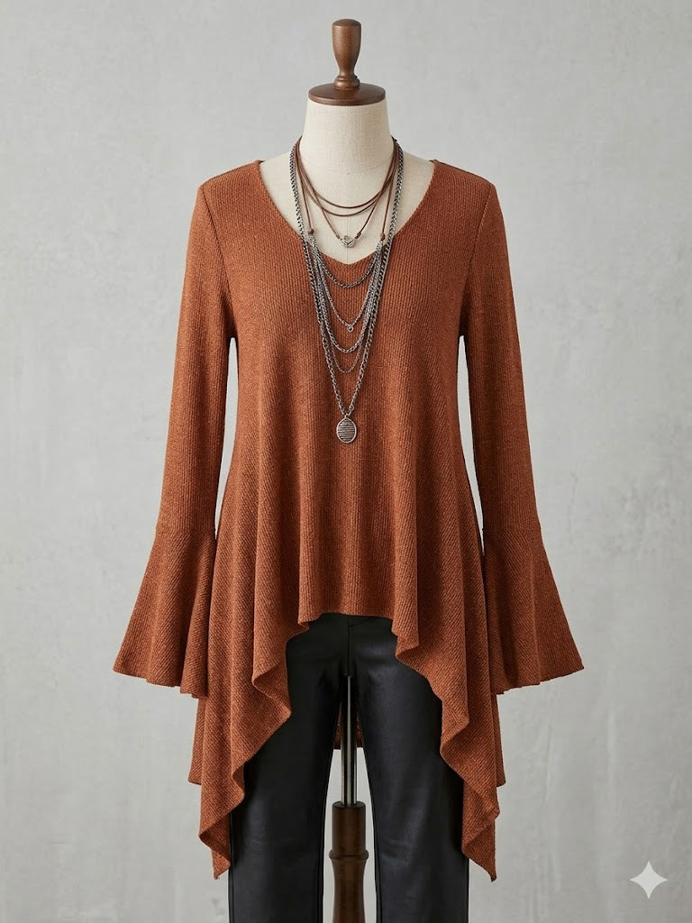 Bohemian Knitted Top With Irregular Hem