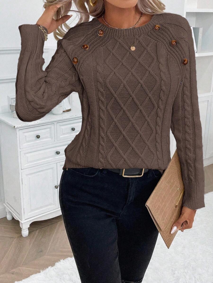 Clara – Button-Detail Cable Knit Sweater