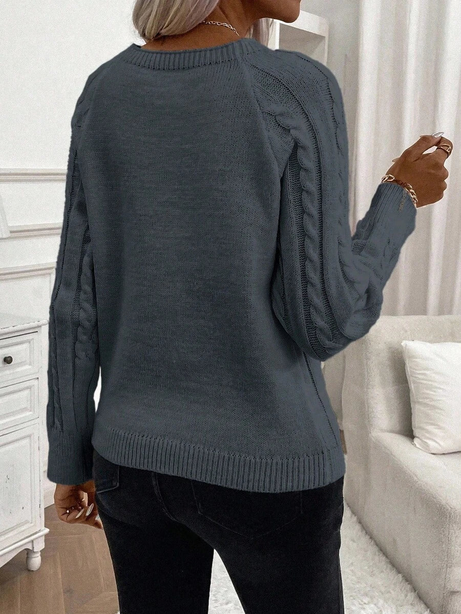 Clara – Button-Detail Cable Knit Sweater