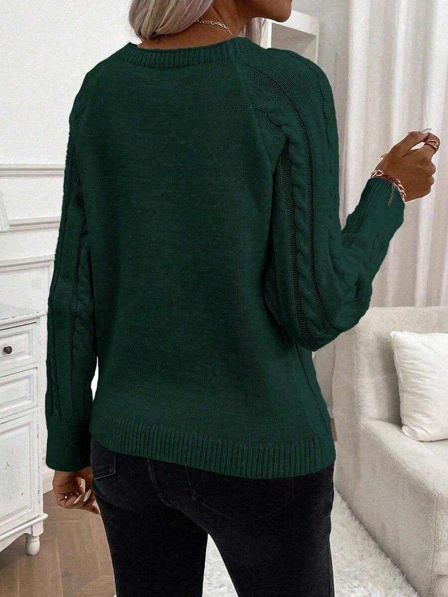 Clara – Button-Detail Cable Knit Sweater