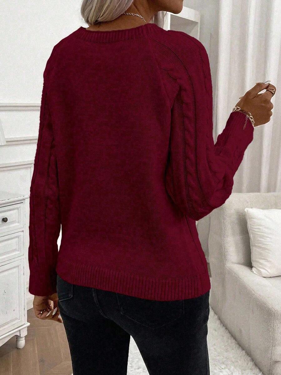 Clara – Button-Detail Cable Knit Sweater