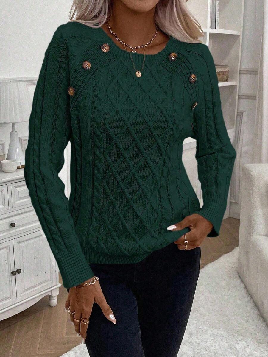 Clara – Button-Detail Cable Knit Sweater