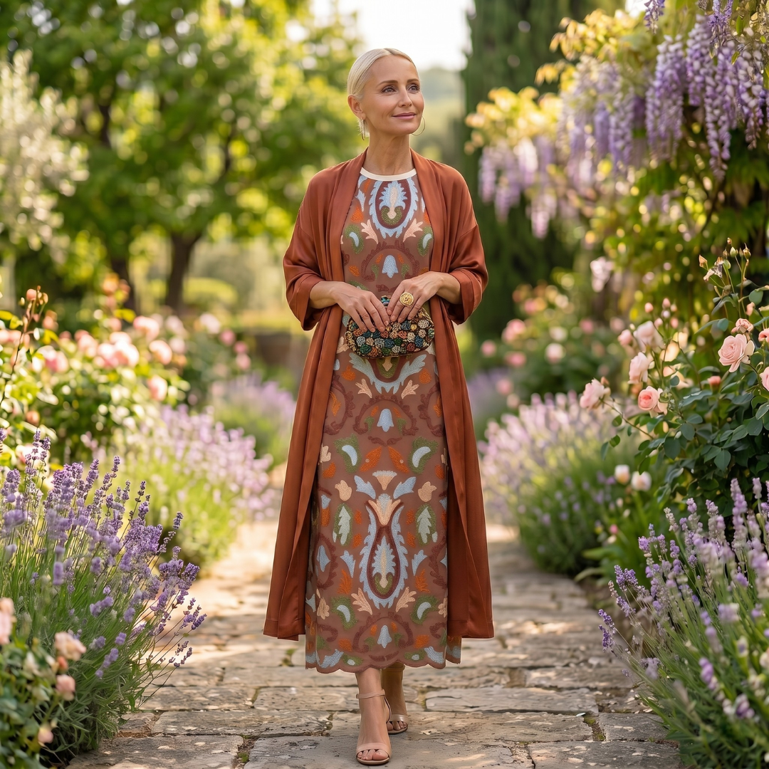 Lilith - Printed Midi Dress and Long Cardigan Set