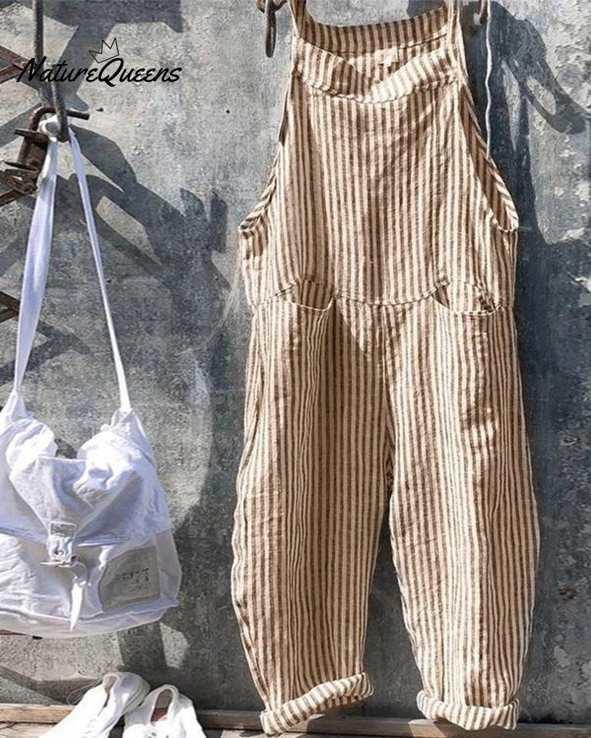 Strap Striped Jumpsuit Wide Leg Pants