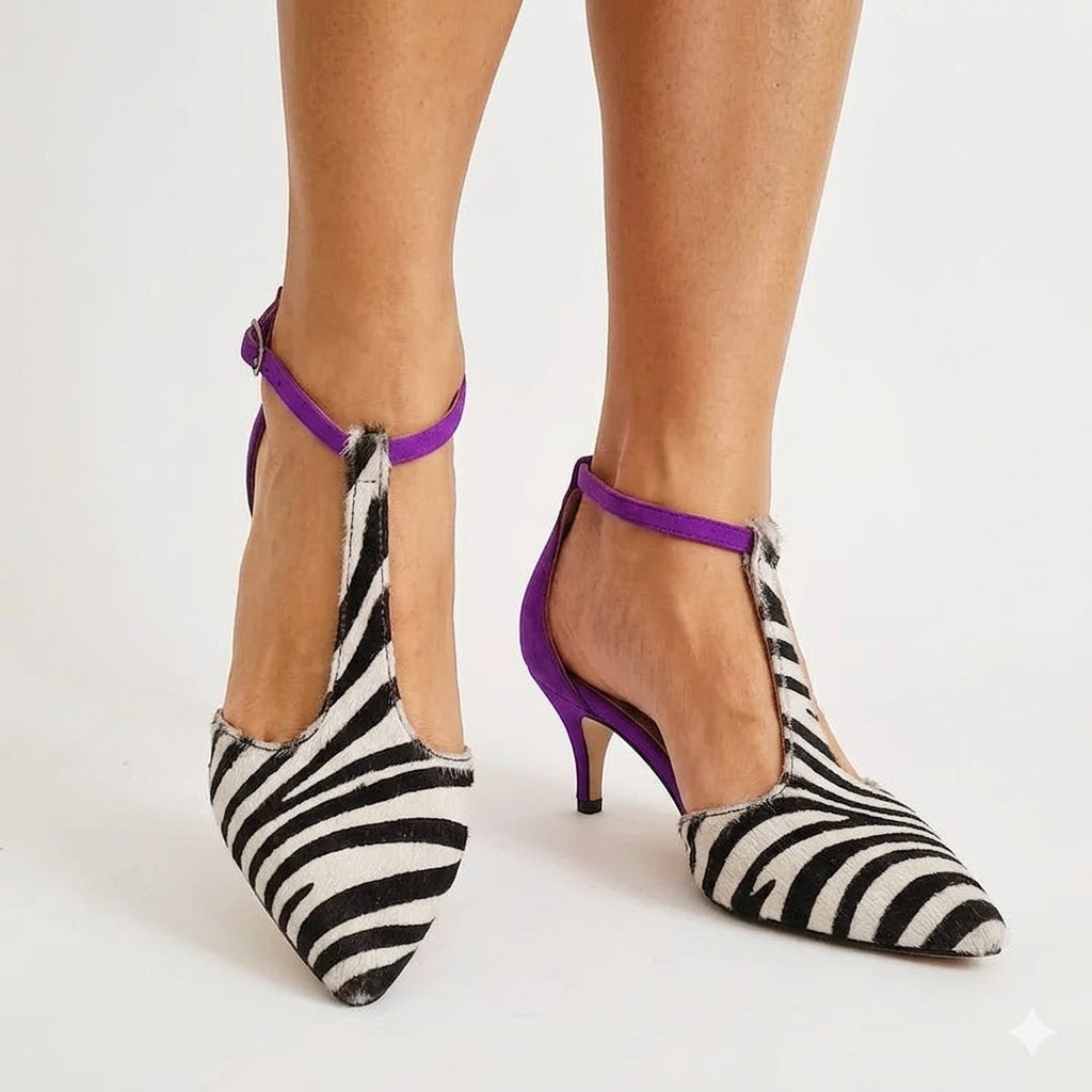ZEBRATO DECOLLETE WITH PURPLE HEEL