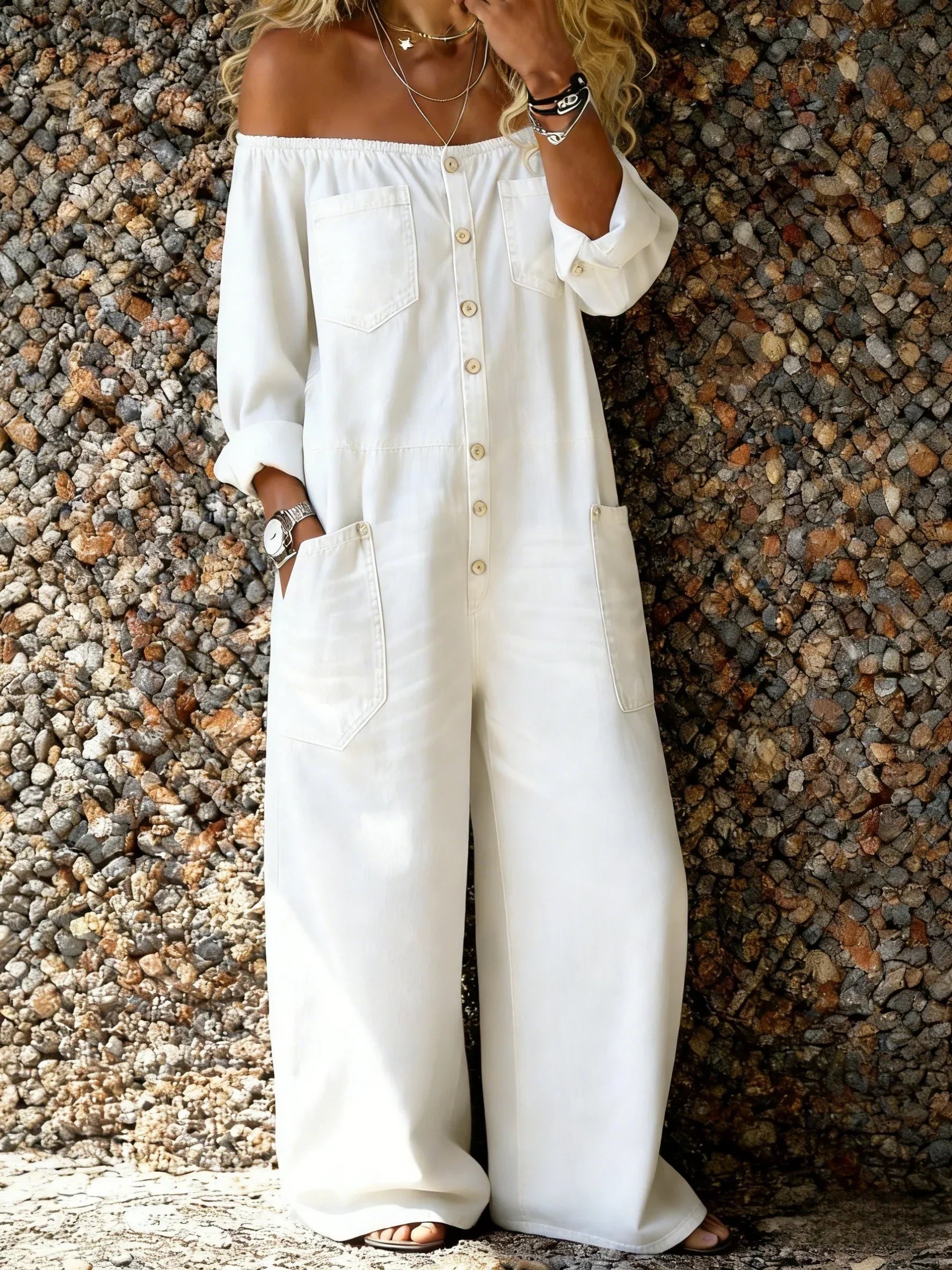 Verity - Soft-Touch Off-Shoulder Jumpsuit