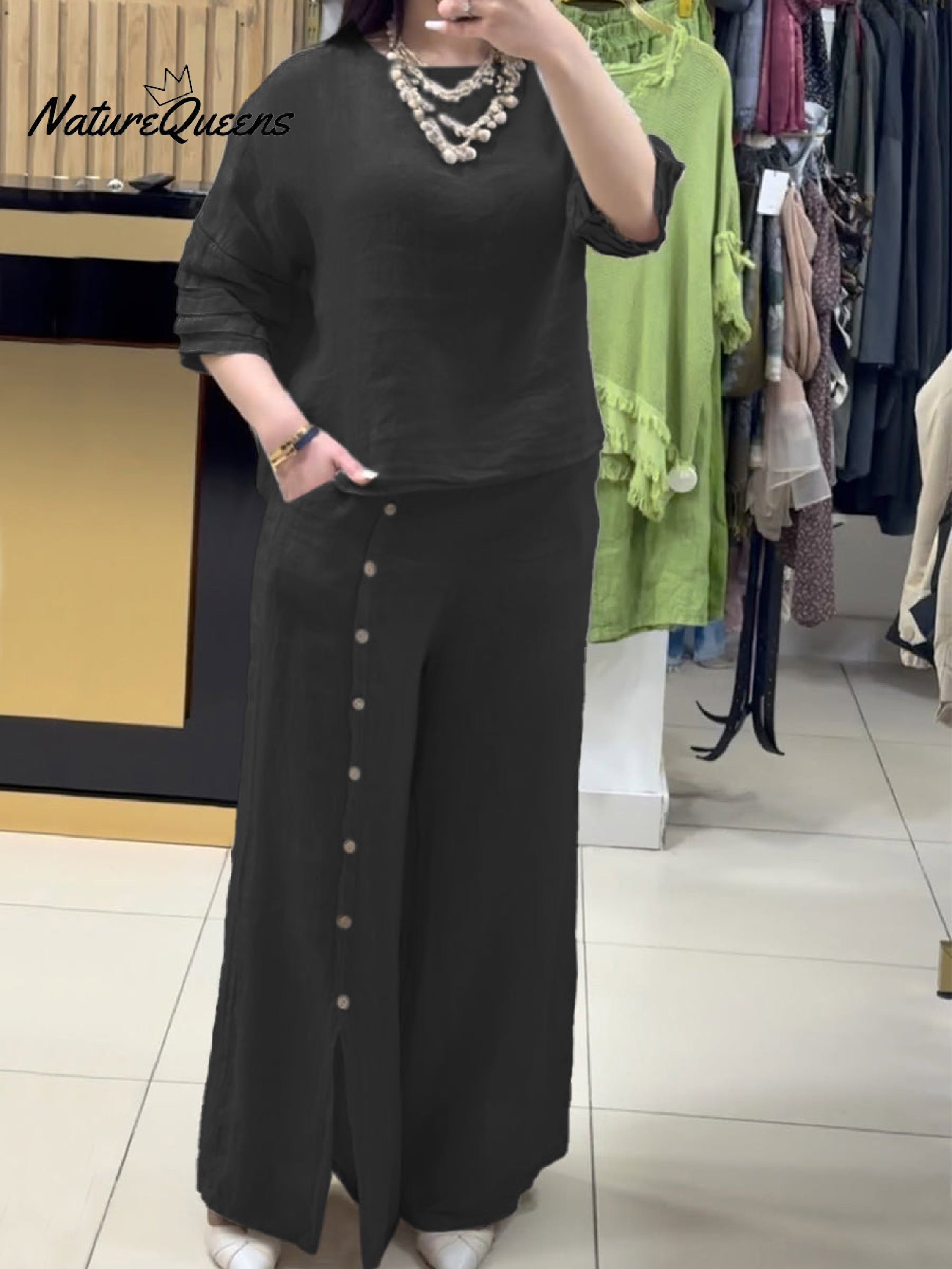 Women's Cotton And Linen Casual Shirt and Pants Suit