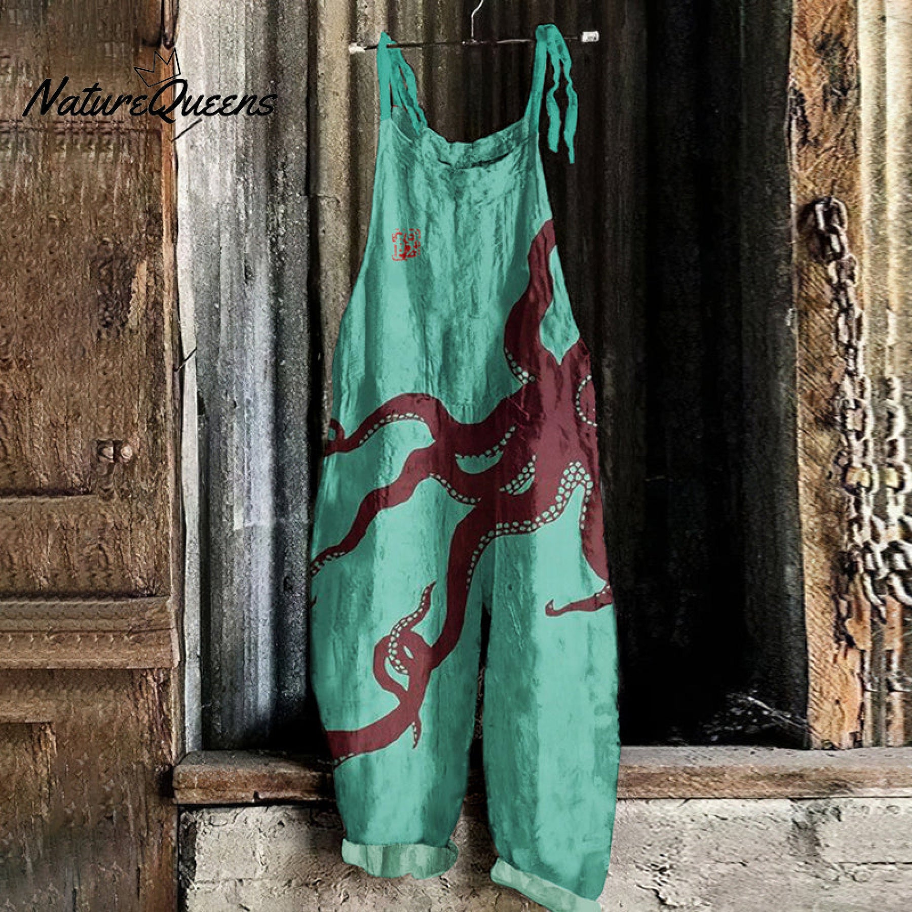 Japanese Art Octopus Print Casual Loose Jumpsuit