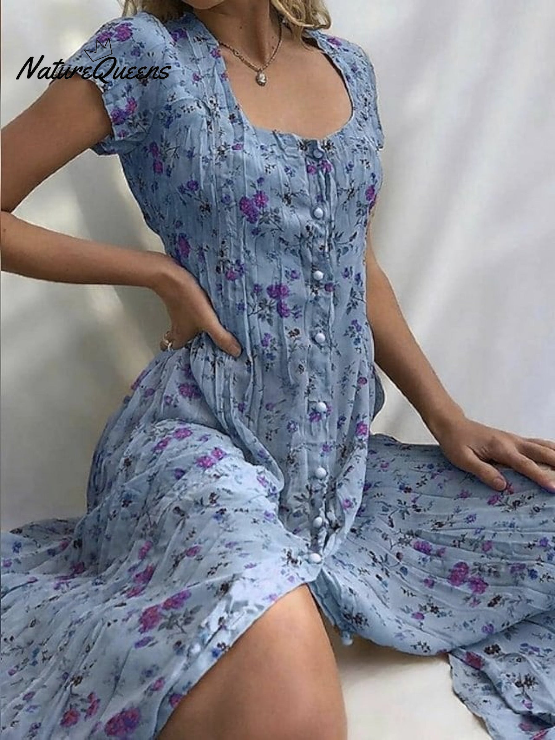 Women's Shift Dress  Short Sleeve Floral Button Front Print Summer