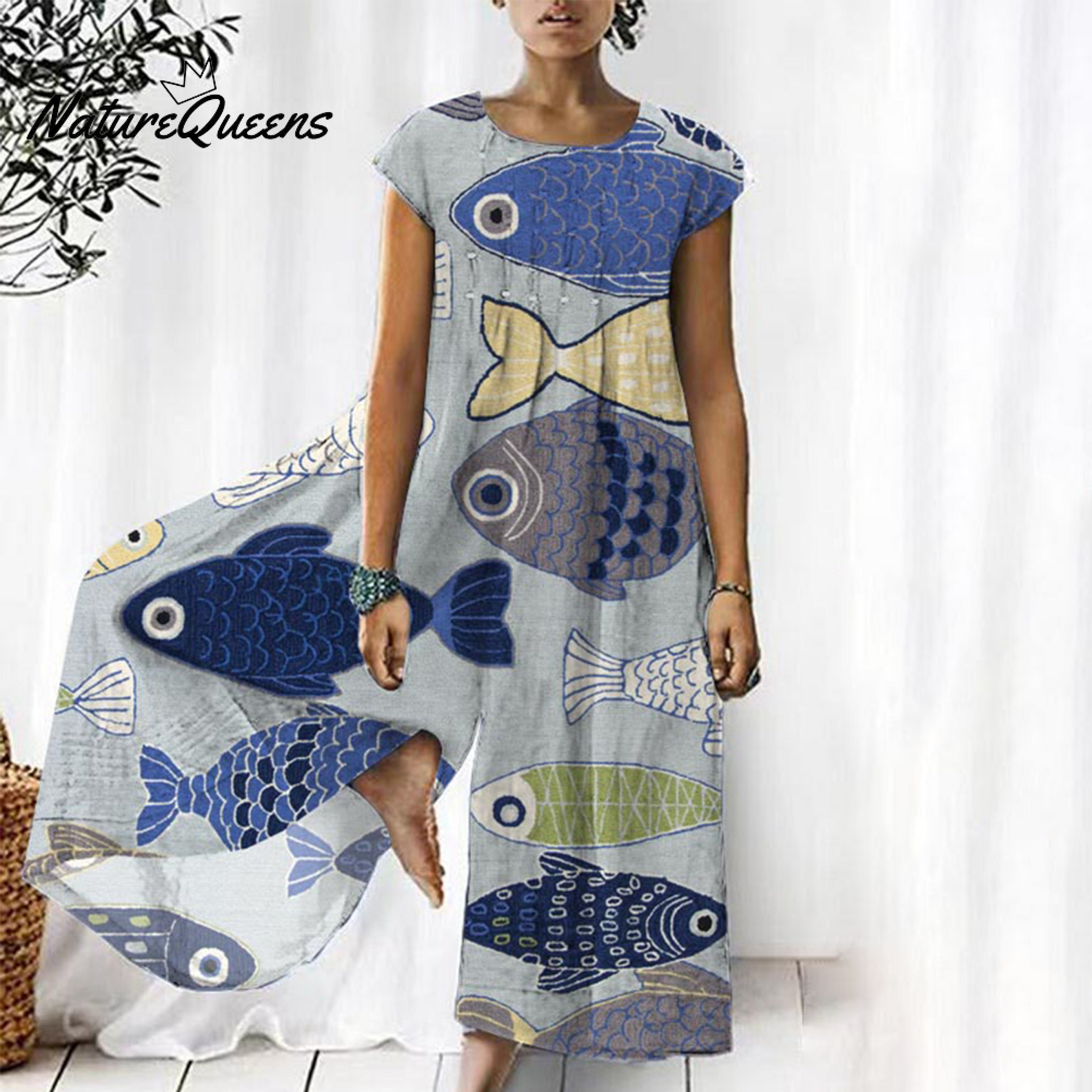 Cute Blue Animal Print Jumpsuit
