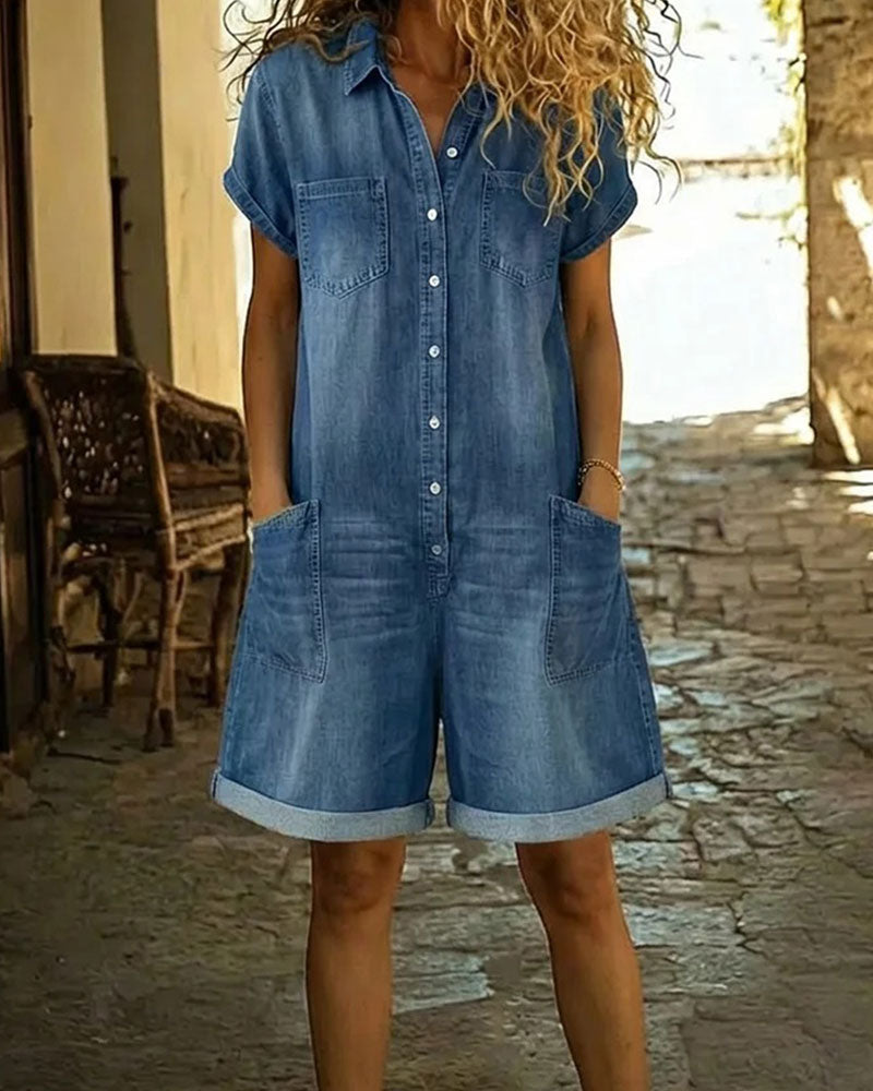 Ysmeria - Denim Button Front Romper