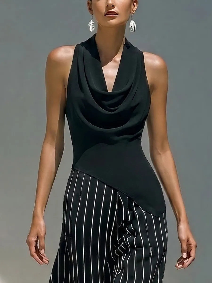 Cowl Neck Sleeveless Top & Striped Maxi Skirt Two-Piece Set