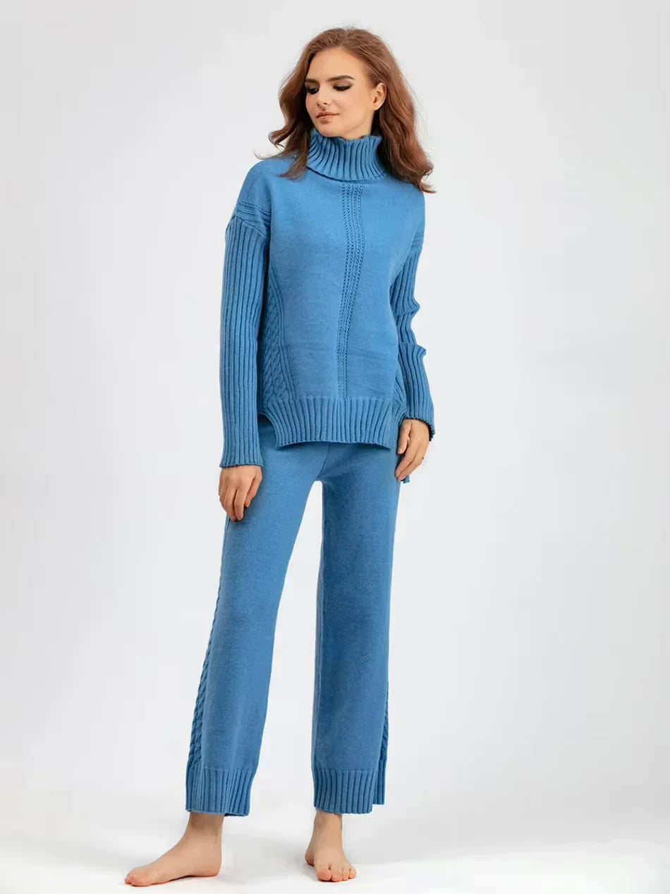 Scarlett | Chic High-Neck Knit Sweater & Loose Pants Set