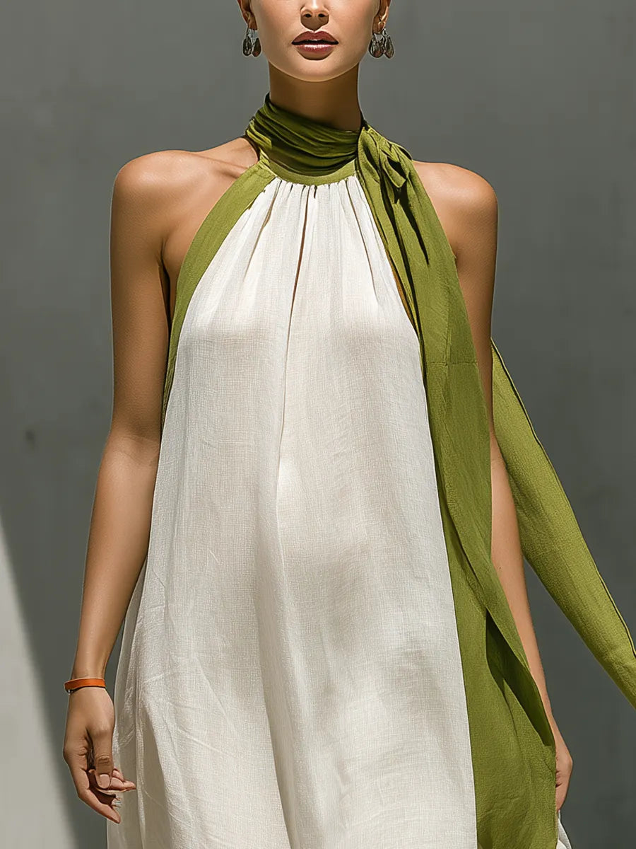 Elegant Halter Maxi Dress | Flowy High-Neck Dress