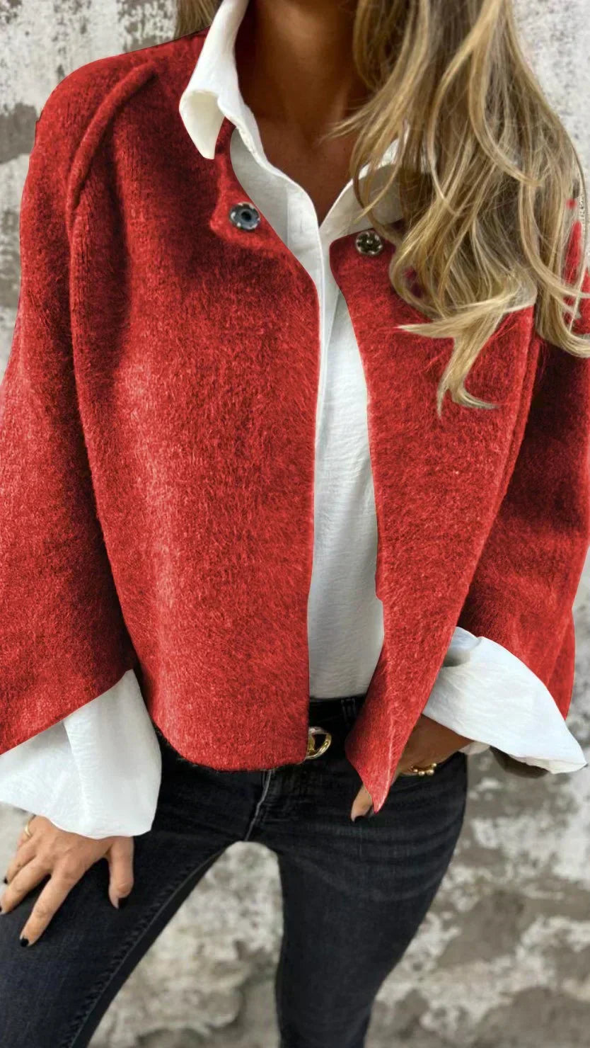 Amalia - Long Sleeve Round Neck Wool Cardigan
