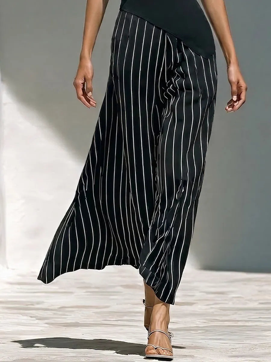 Cowl Neck Sleeveless Top & Striped Maxi Skirt Two-Piece Set