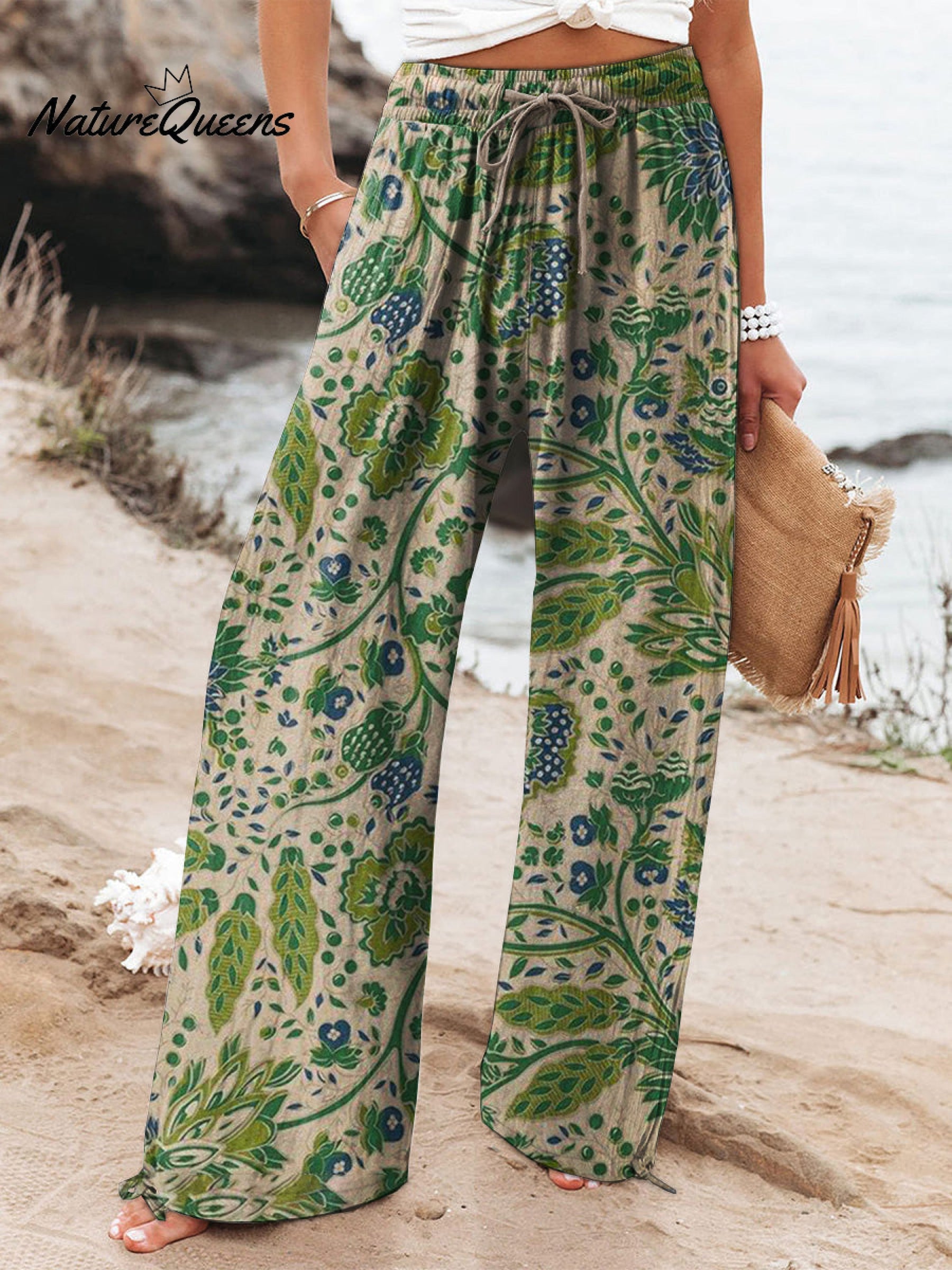 Women's  Floral  Art Printed Cotton And Linen Casual Pants