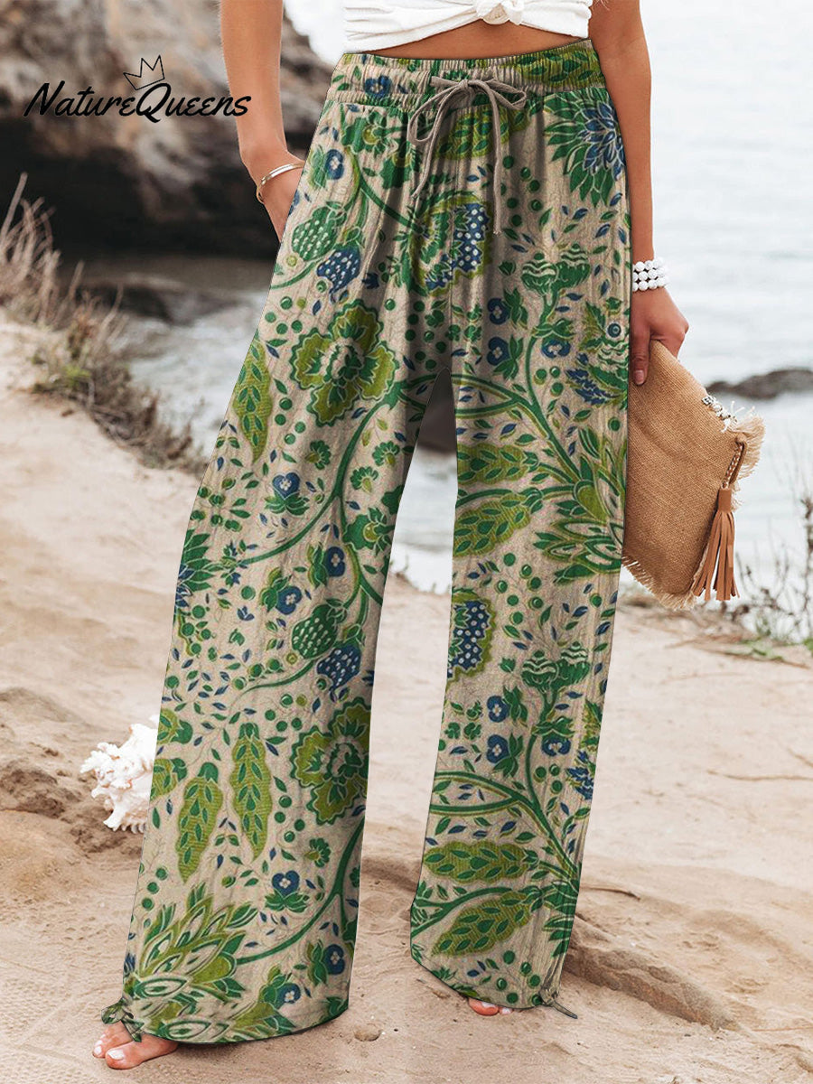 Women's  Floral  Art Printed Cotton And Linen Casual Pants