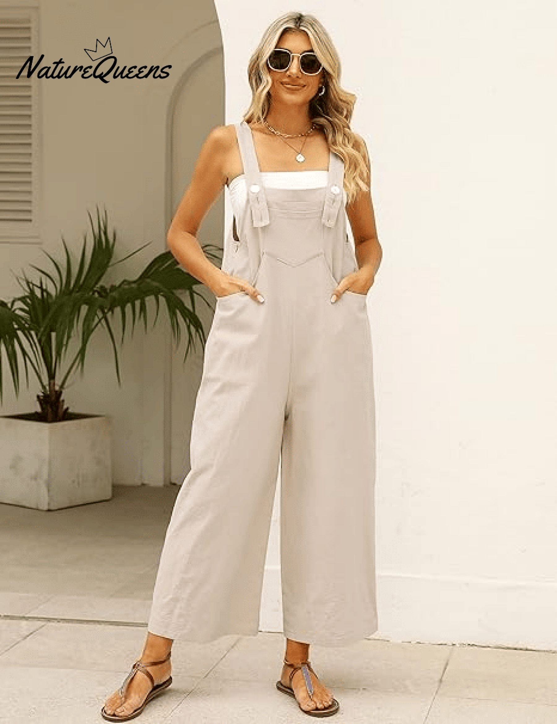 Women's Summer Cotton Linen Overalls â€?Adjustable & Relaxed Fit Jumpsuit