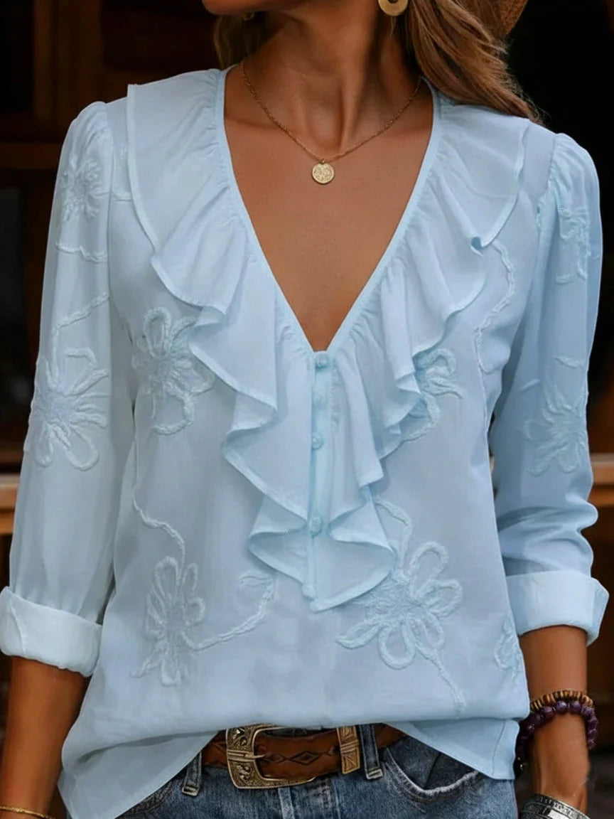 Nalevia - Soft-Touch V-Neck Long Sleeve Top