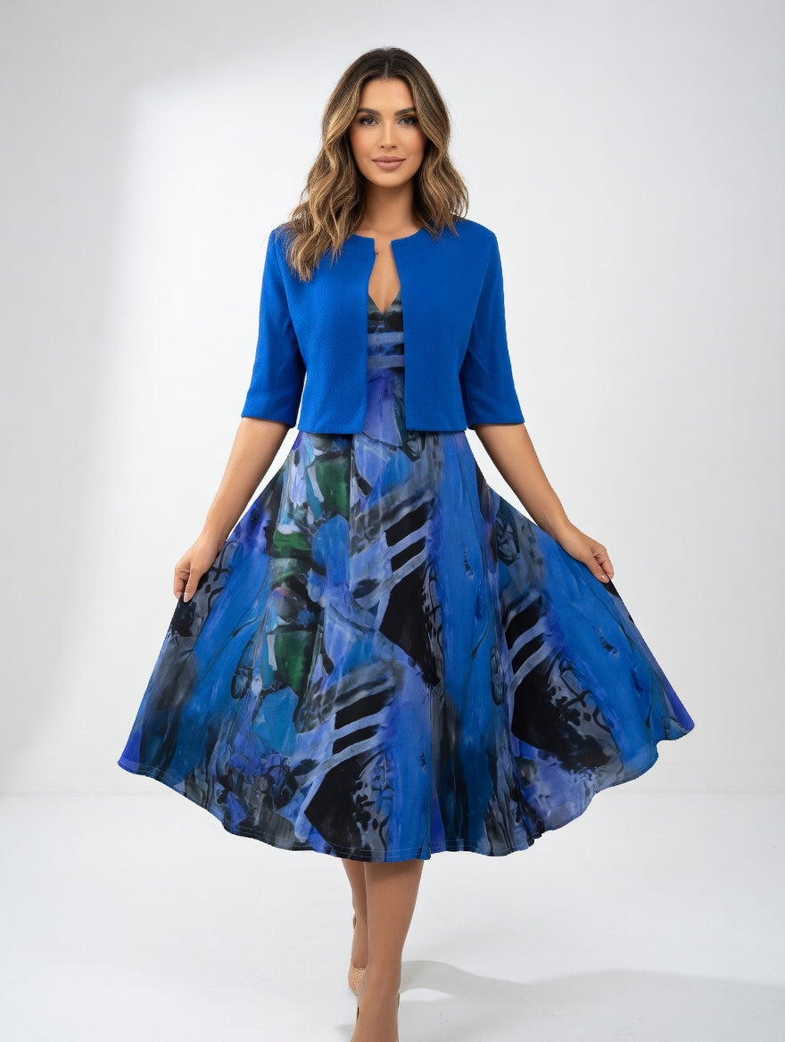 Avelot - Luxe Printed Midi Dress & Bolero Set