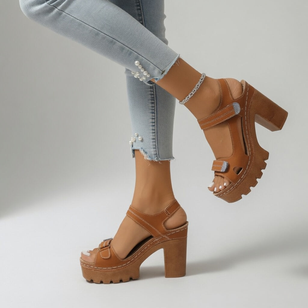 Roselyn - Sculpted Platform Block Heel Sandal