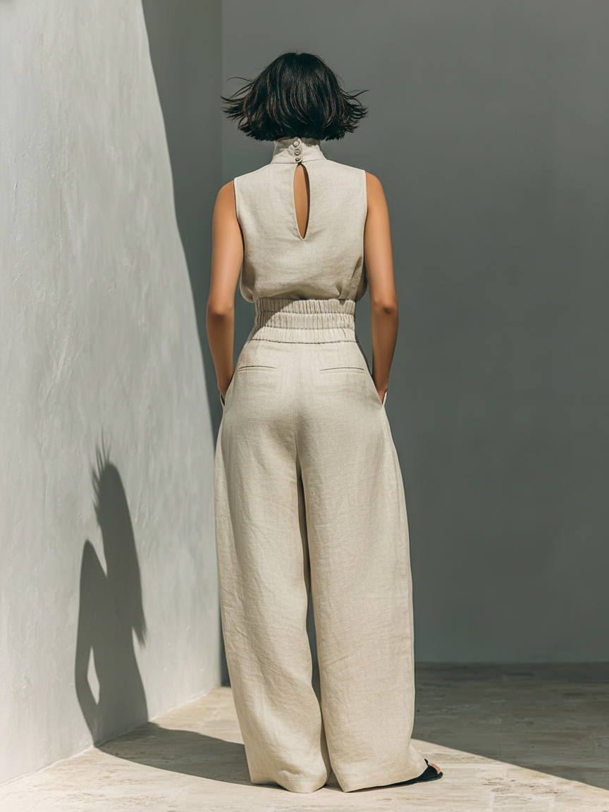 Alena - Breezy Sleeveless Blouse & Wide-Leg Trousers Set
