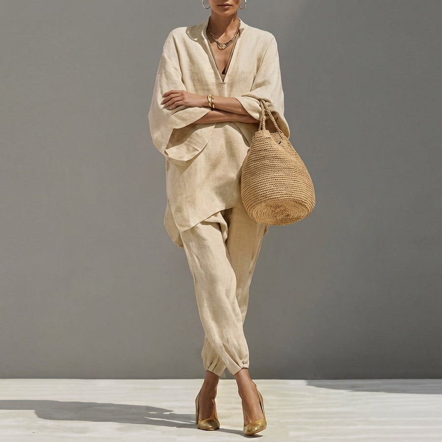 Marina | Relaxed V-Neck Top and Wide-Leg Pants Co-Ord Set