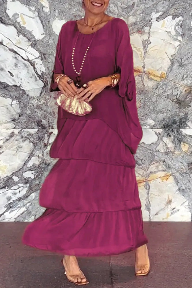 Nora Chiffon Layered Dress - Scarlet