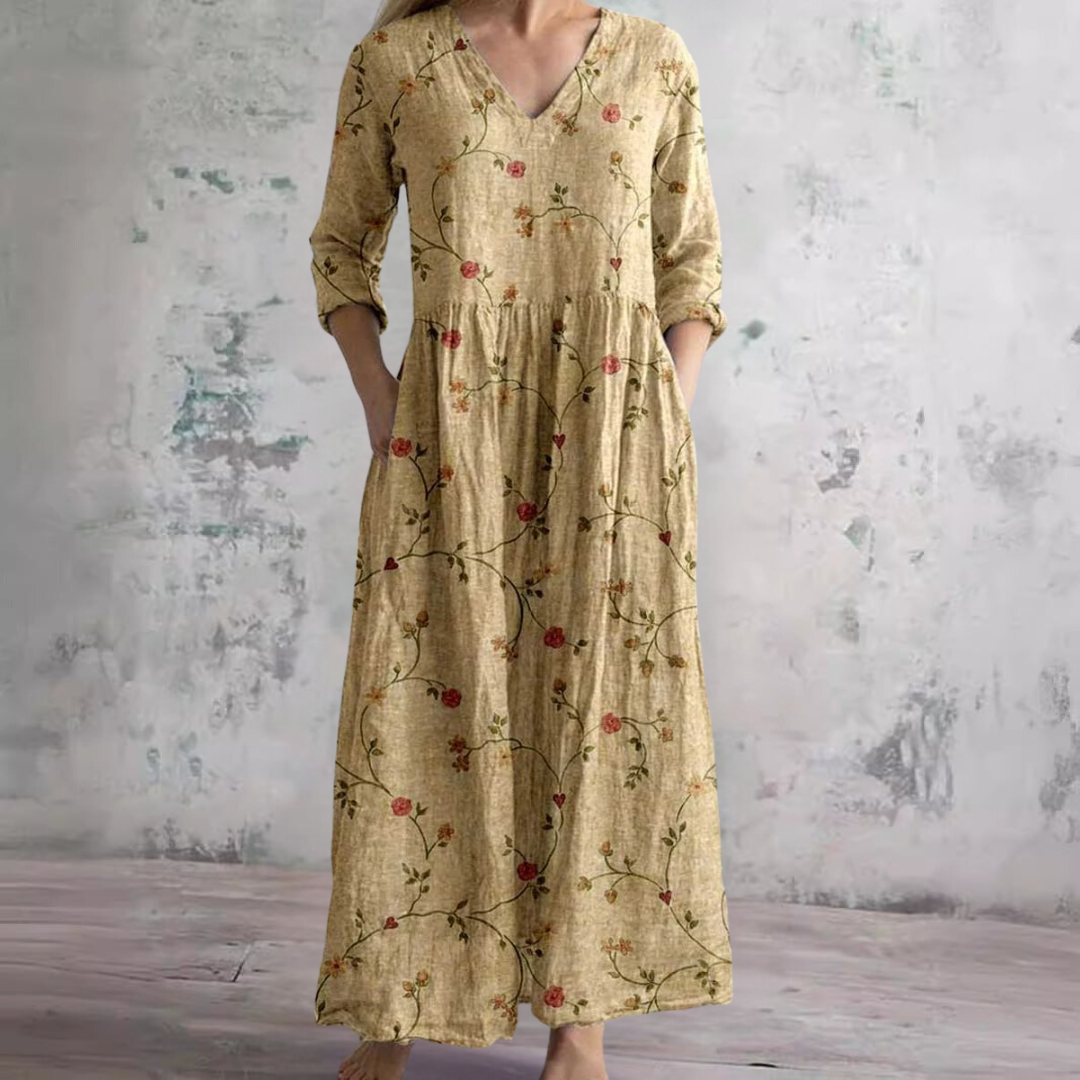 Dearyn | Summer Dress with V-Neck and Floral Pattern