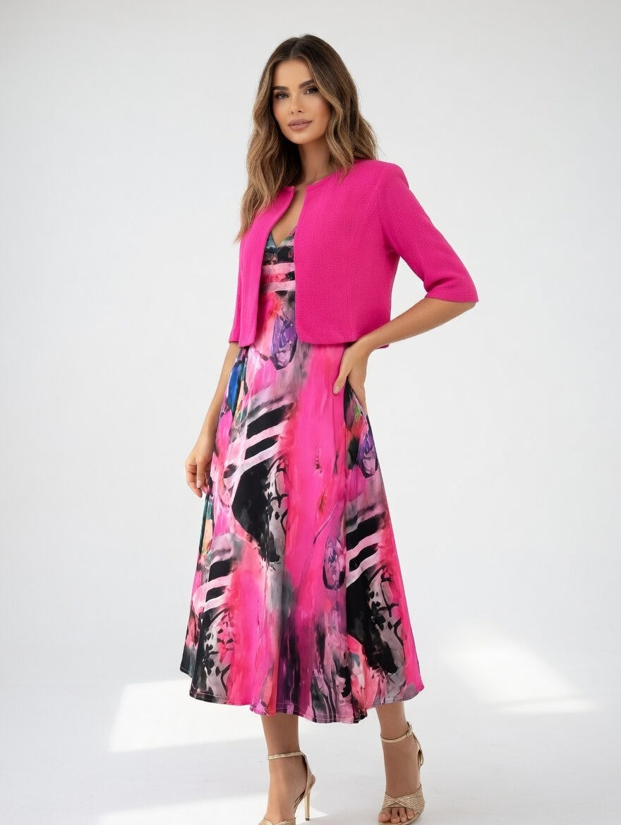 Avelot - Luxe Printed Midi Dress & Bolero Set