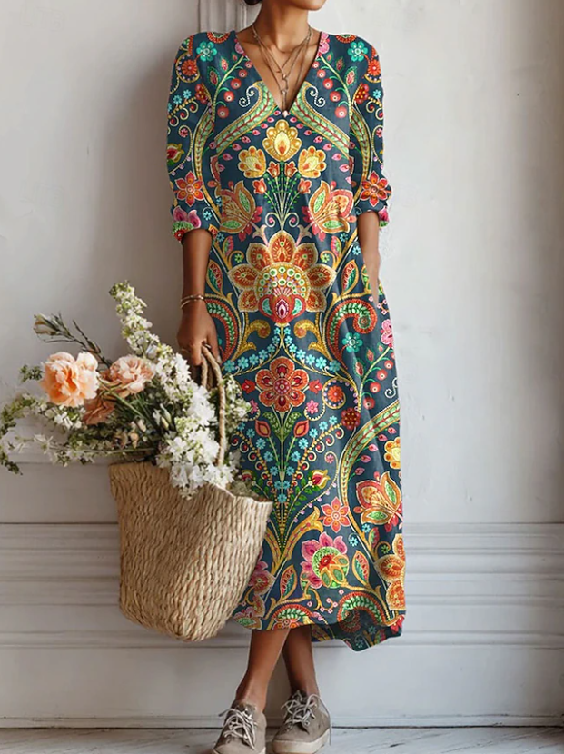 Lenalie™ | Long Sleeve V-Neck Maxi