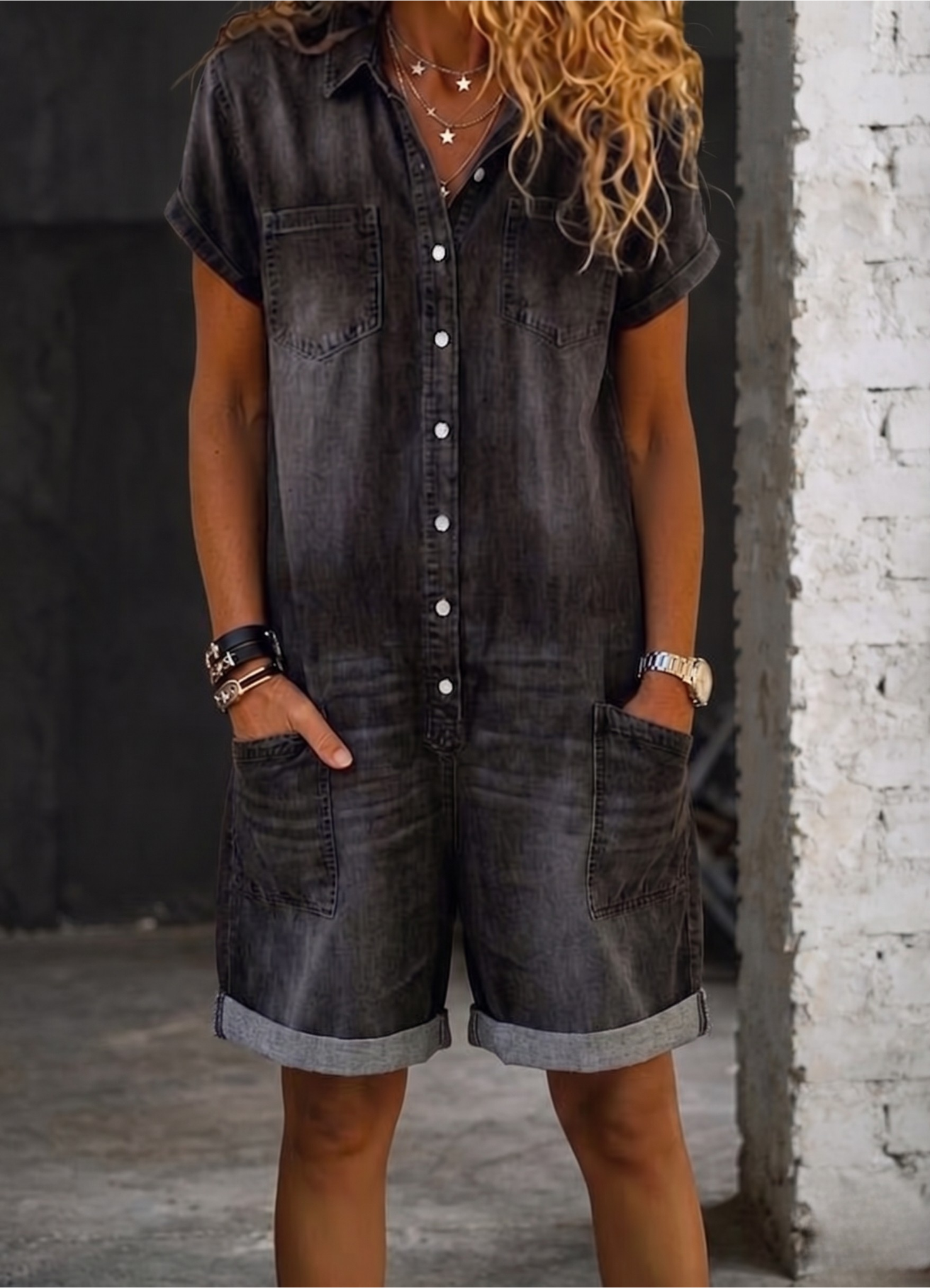 Nora | Casual Denim Jumpsuit Shorts