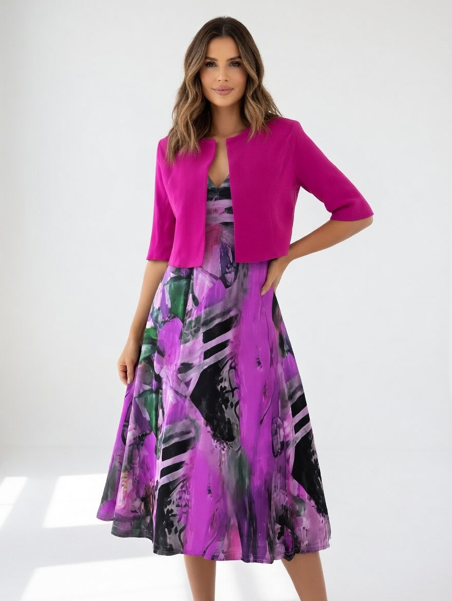 Avelot - Luxe Printed Midi Dress & Bolero Set