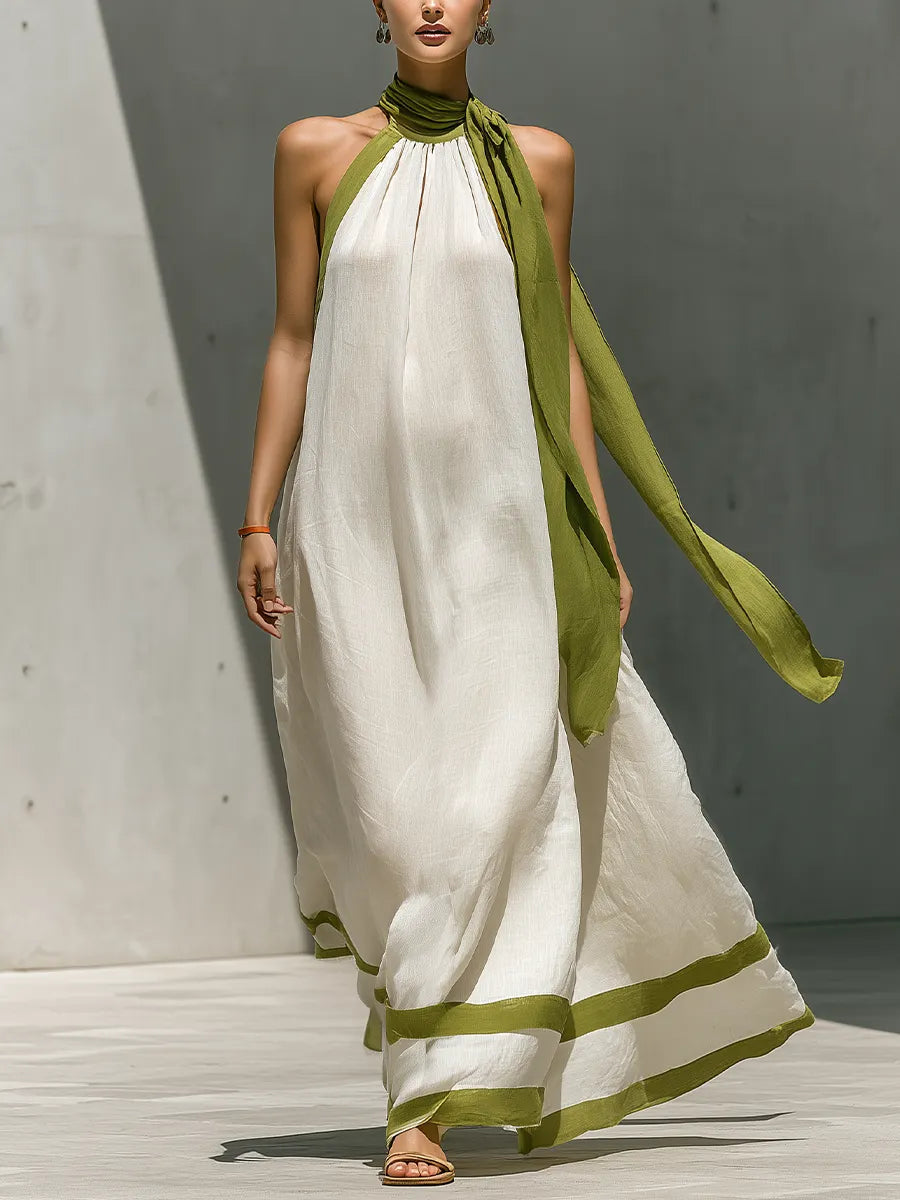Marevé — Satin Stripe Keyhole Wide-Leg Jumpsuit