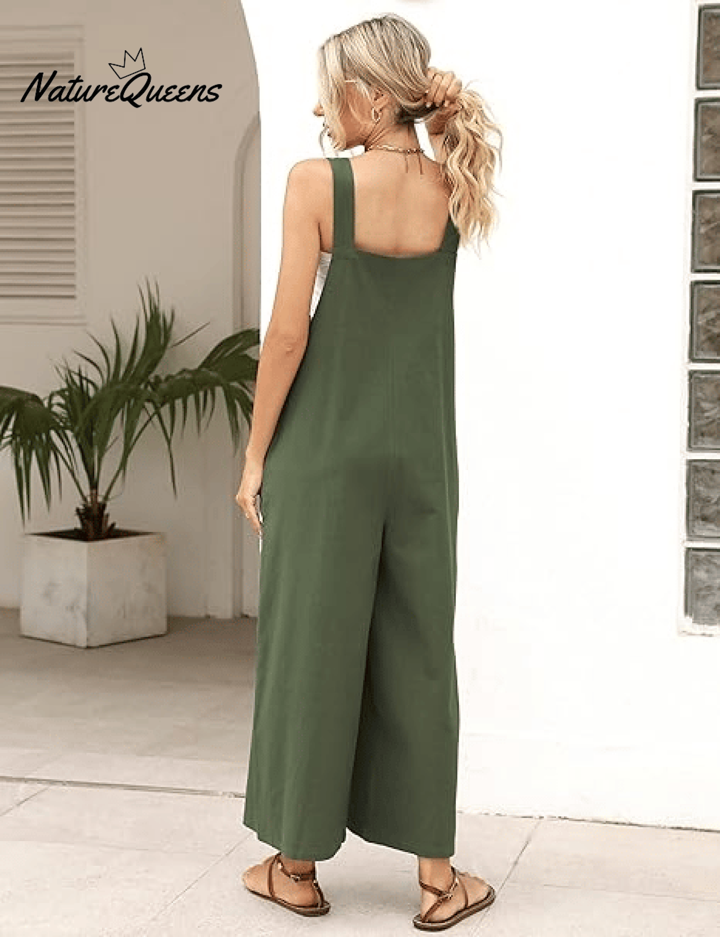 Women's Summer Cotton Linen Overalls â€?Adjustable & Relaxed Fit Jumpsuit