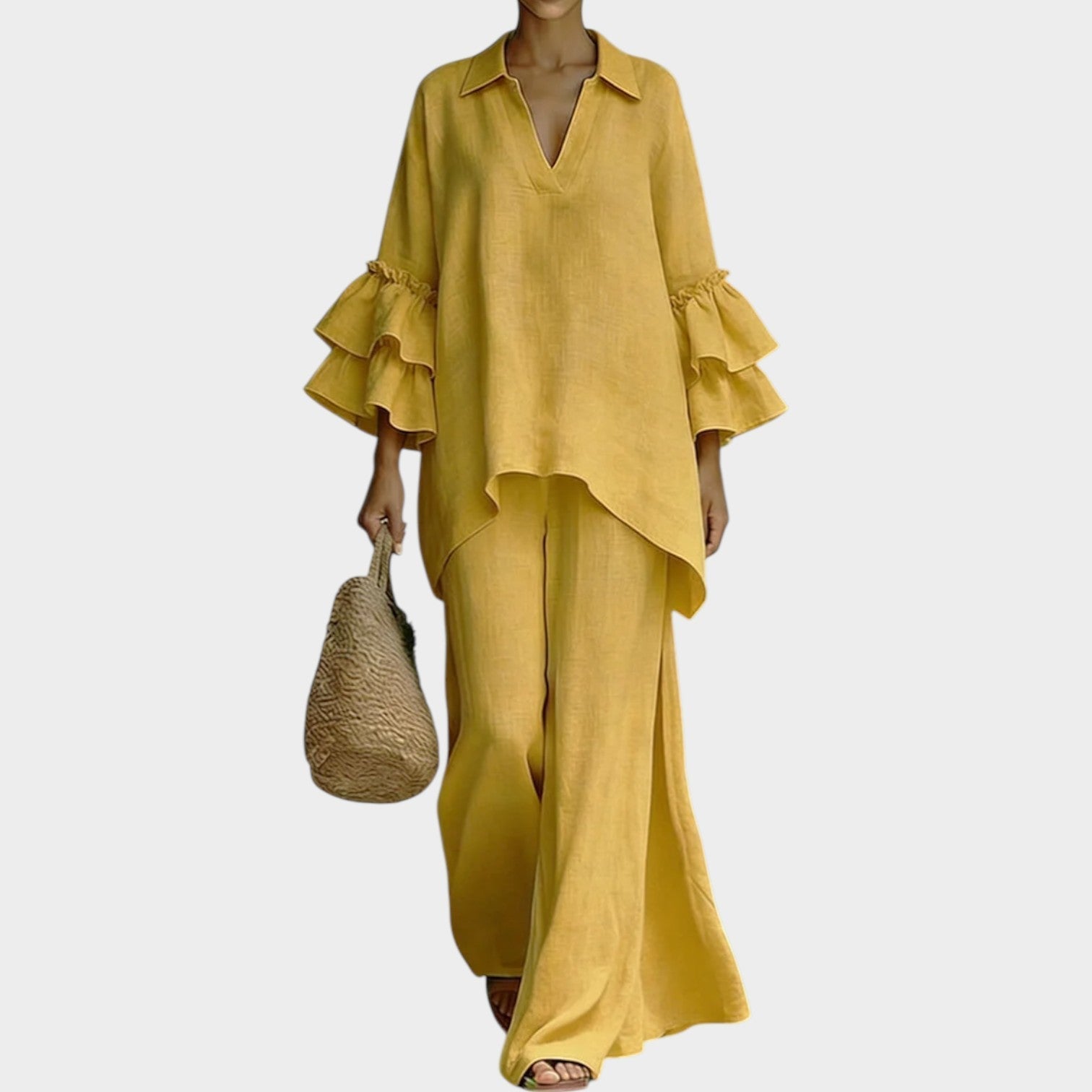 Catrin - Ruffle Sleeve Tunic and Trousers Set