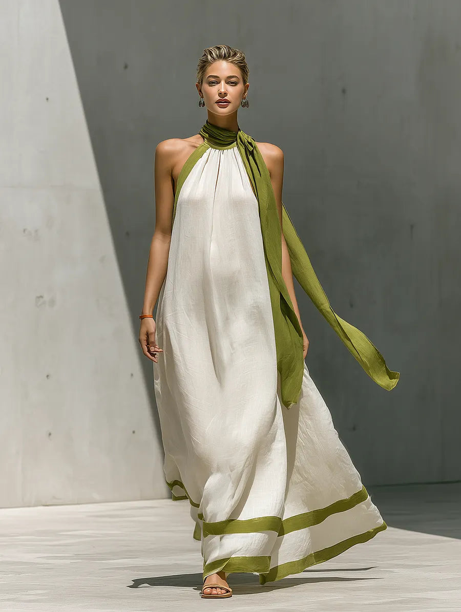 Elegant Halter Maxi Dress | Flowy High-Neck Dress