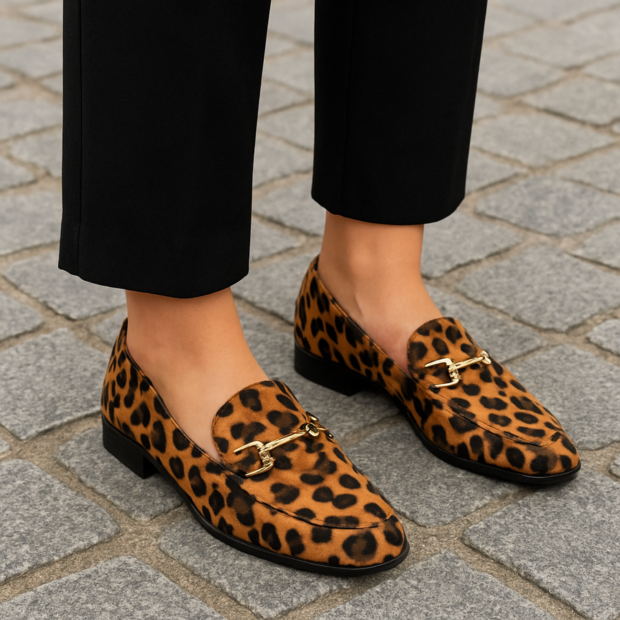 FLUORESCENT LEOPARD LOAFER WITH METAL DETAIL