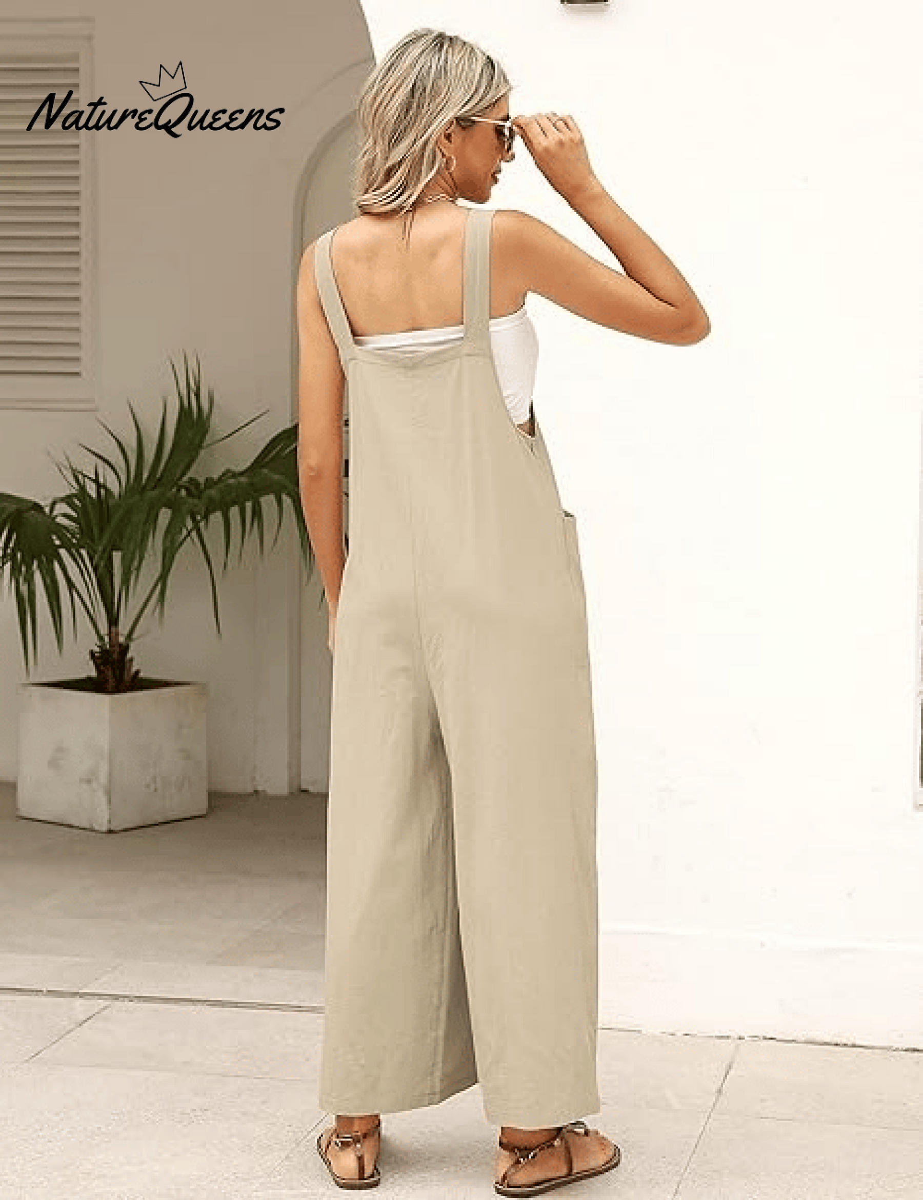 Women's Summer Cotton Linen Overalls â€?Adjustable & Relaxed Fit Jumpsuit