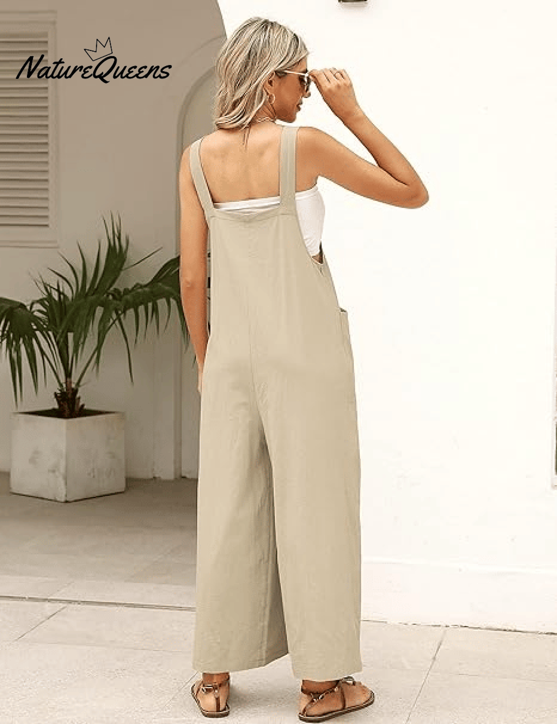 Women's Summer Cotton Linen Overalls â€?Adjustable & Relaxed Fit Jumpsuit