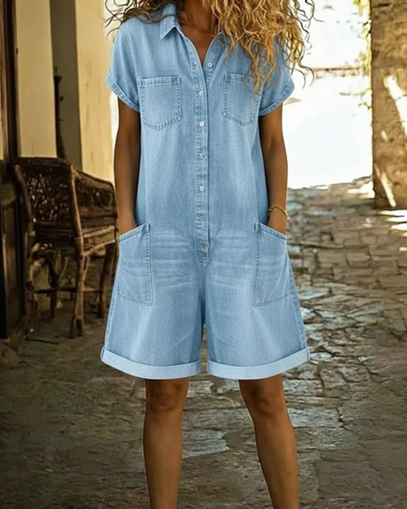 Ysmeria - Denim Button Front Romper