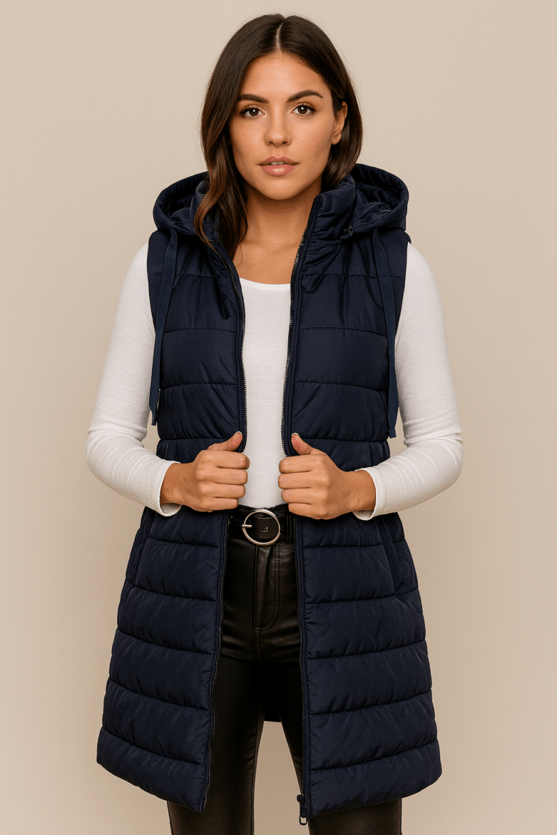 ELENA | CASUAL SLEEVELESS HOODED LONG PUFFER VEST