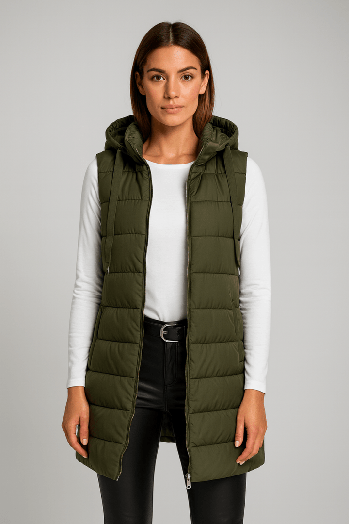 ELENA | CASUAL SLEEVELESS HOODED LONG PUFFER VEST